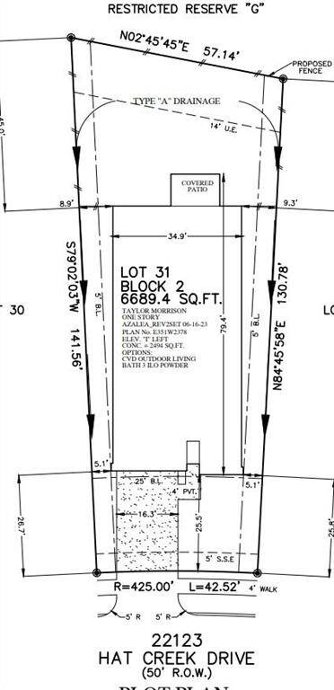 22123 Hat Creek Drive ~ Preliminary plot plan