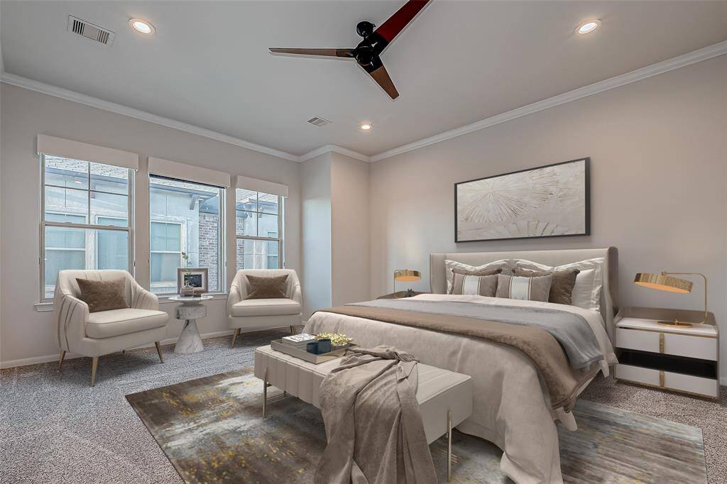 Large Primary Bedroom, Large Windows Providing Tons of Natural Lighting. Brand New Plush Carpet.  Virtually Staged