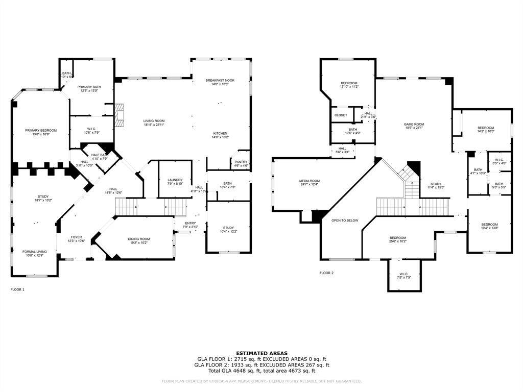 The floor plan showcases the well-designed layout of the home, offering ample space with 5 bedrooms, 4.5 bathrooms, multiple living and study areas, and a loft-style game room. Thoughtful design elements, such as large windows for natural light and strategic placement of rooms, ensure a functional and inviting flow throughout the home.