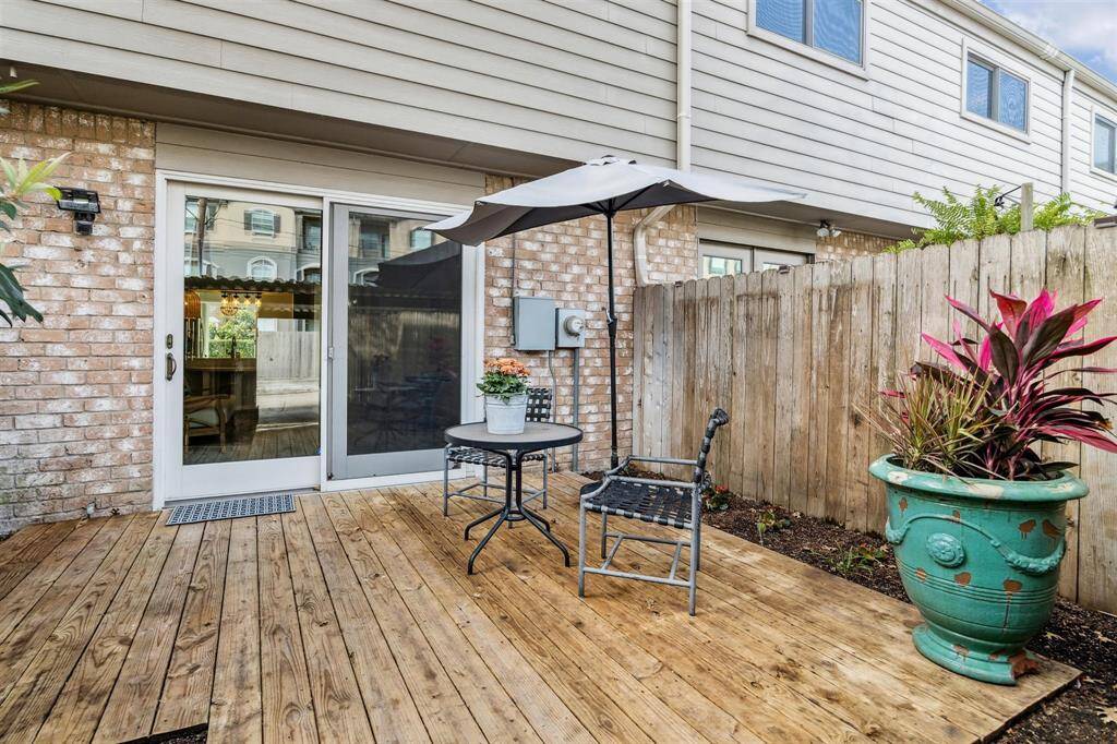 The wood patio is the ideal spot to enjoy a cup of coffee and great conversation.