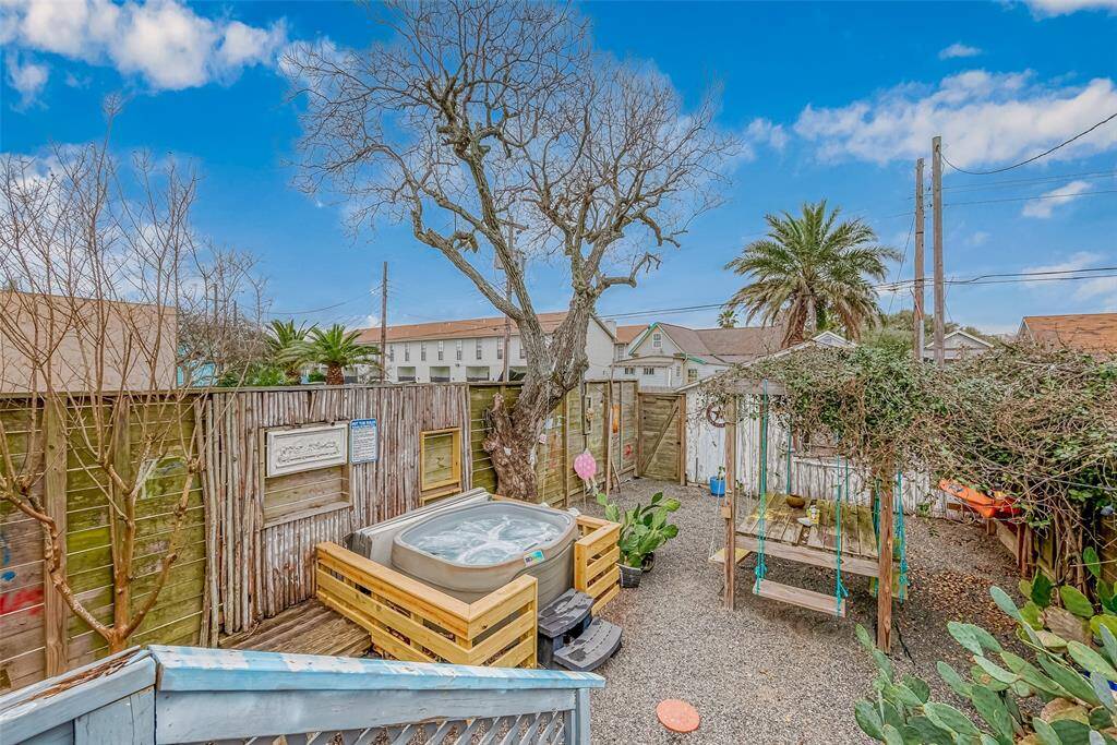 Private back yard enclosed by 8' fence.