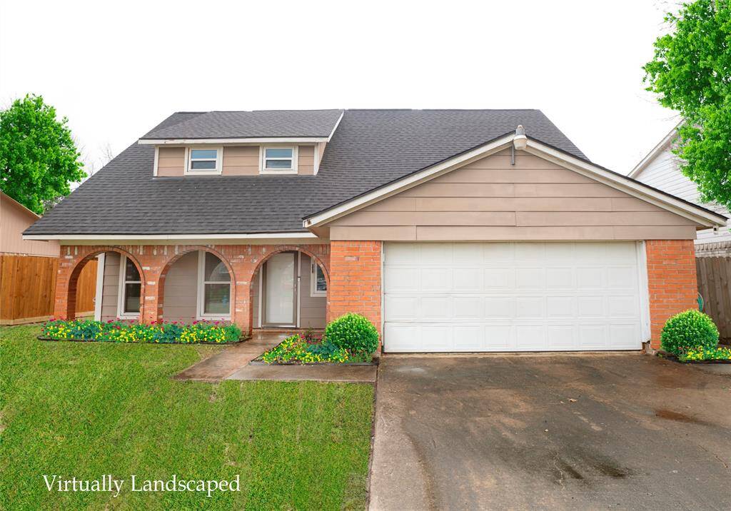 Thank you for your interest in 9719 Golden Sunshine Dr. in Harvest Bend. Let's take a photo tour and we hope you will come see us soon in person. This photo is virtually landscaped with spring blooms.