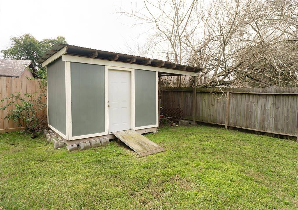 Outdoor storage means more space in the oversized garage.
