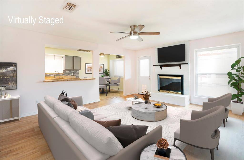 Virtually staged living area.