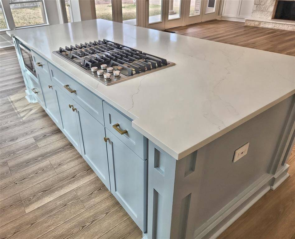 Stainless Steel Microwave built-in Island w/ slow-closing drawers & cabinets