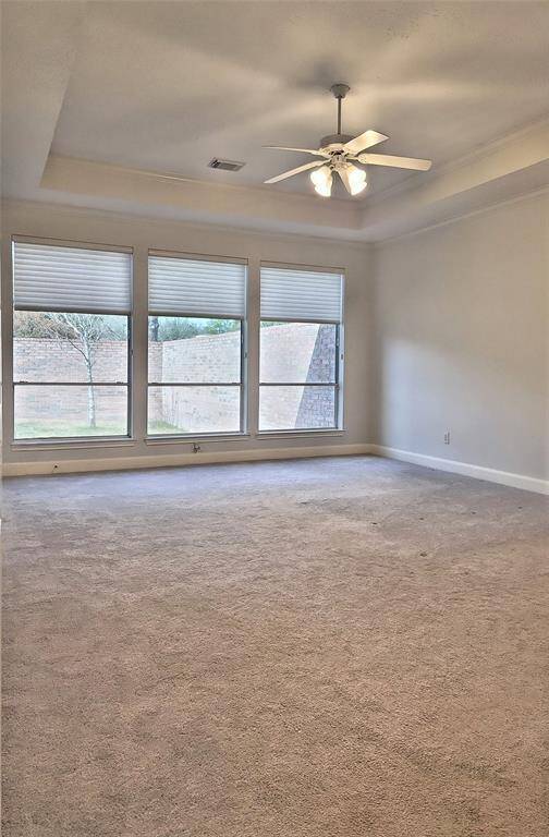 Coffered Ceiling in Primary Bedroom w/ Private Patio Entrance/Exit