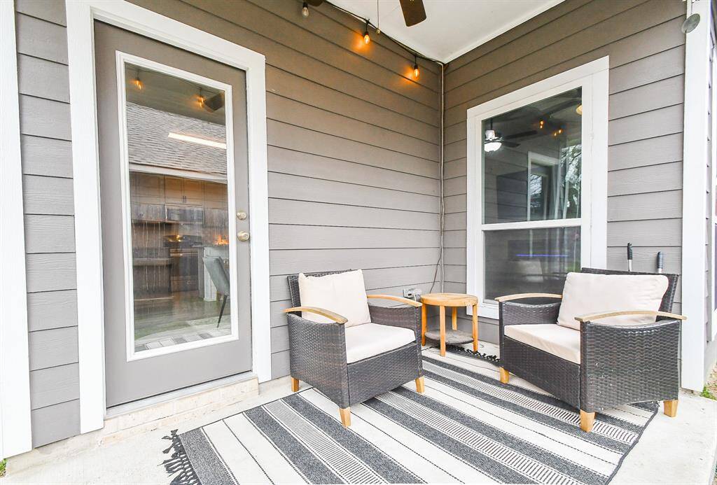 Cozy covered back patio.