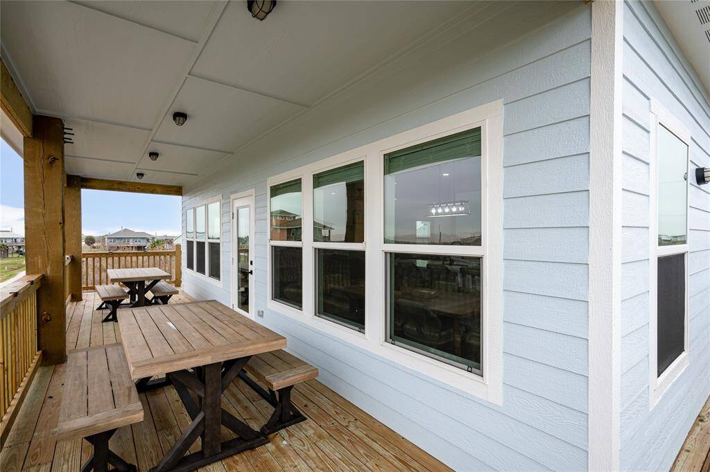 Picnic tables offer additional seating and hangout space on the front, upper deck.