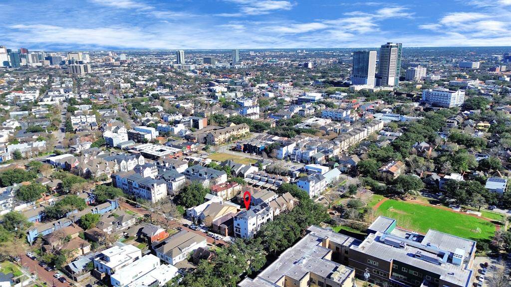 An aerial view of a spacious lot