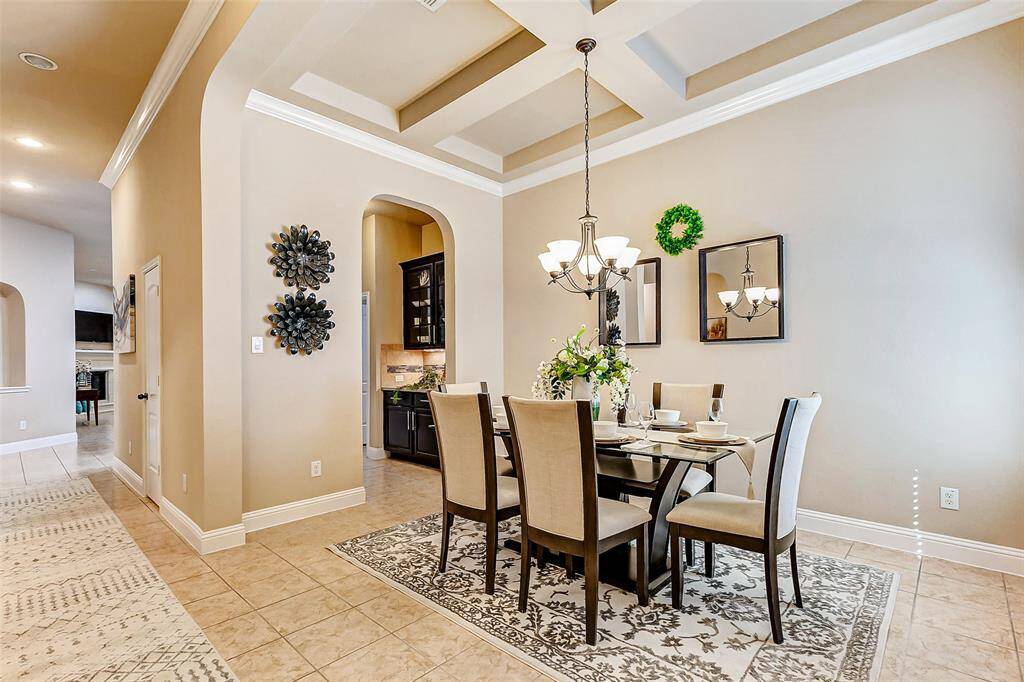 Beautiful vaulted accents in your dining room ceiling, make it inviting and elegant