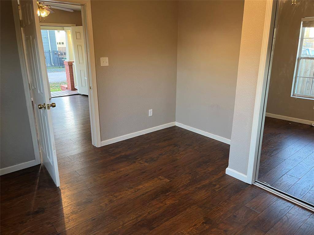 View from one bedroom to the living room.