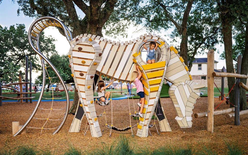 Pony Park is a shaded playground with logs to climb, slides to slide down and an amazing play structure aptly shaped like a horse.
