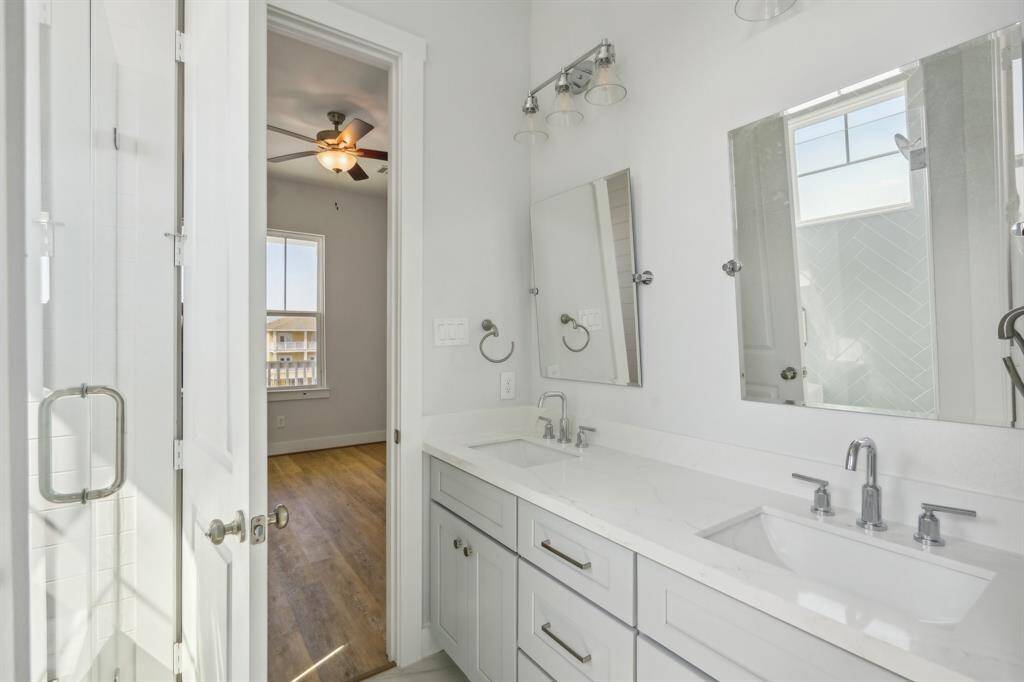 There is ample storage in the primary bath.