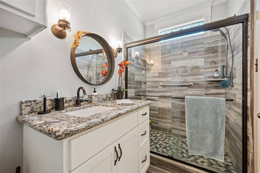 The walk in shower is a spa-like experience!