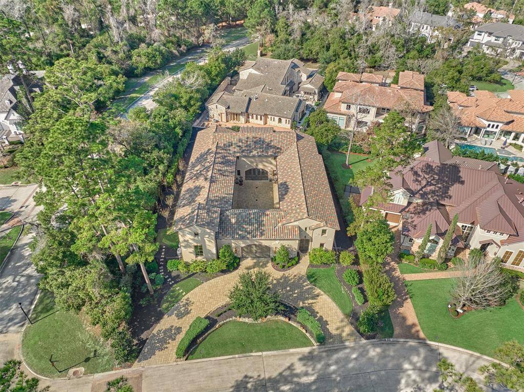 Stunning drone shot shows front of 2nd house, which faces Wollaston Court, with main house directly behind.