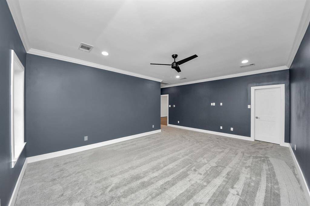 The 20'8" x 20'4" media room includes a walk-in closet which houses the media rack used for streaming music and video to different areas of the property!