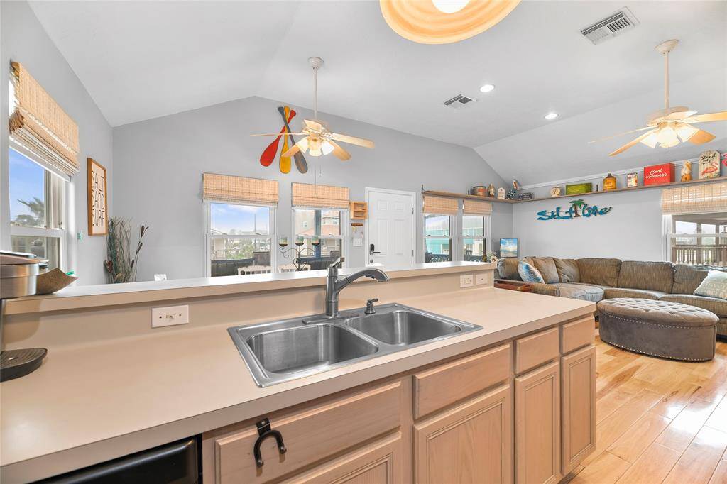 The kitchen is open to the living and dining area.