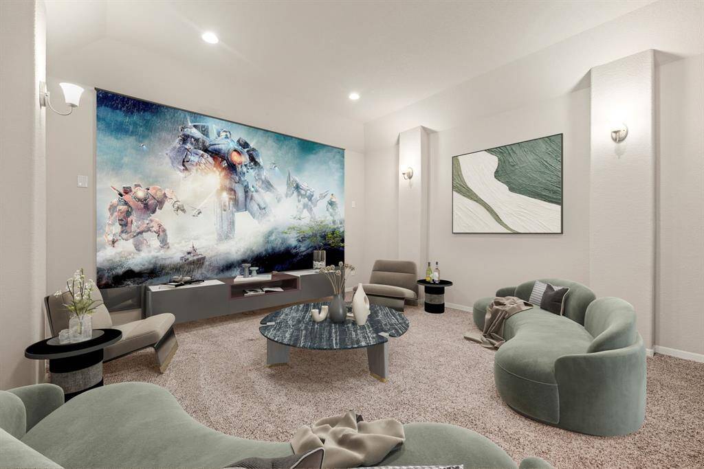 Grab the popcorn, put on a movie, and enjoy a wonderful evening in your amazing media room! Featuring plush carpet, neutral paint, and custom lighting that makes this the perfect room for relaxing.