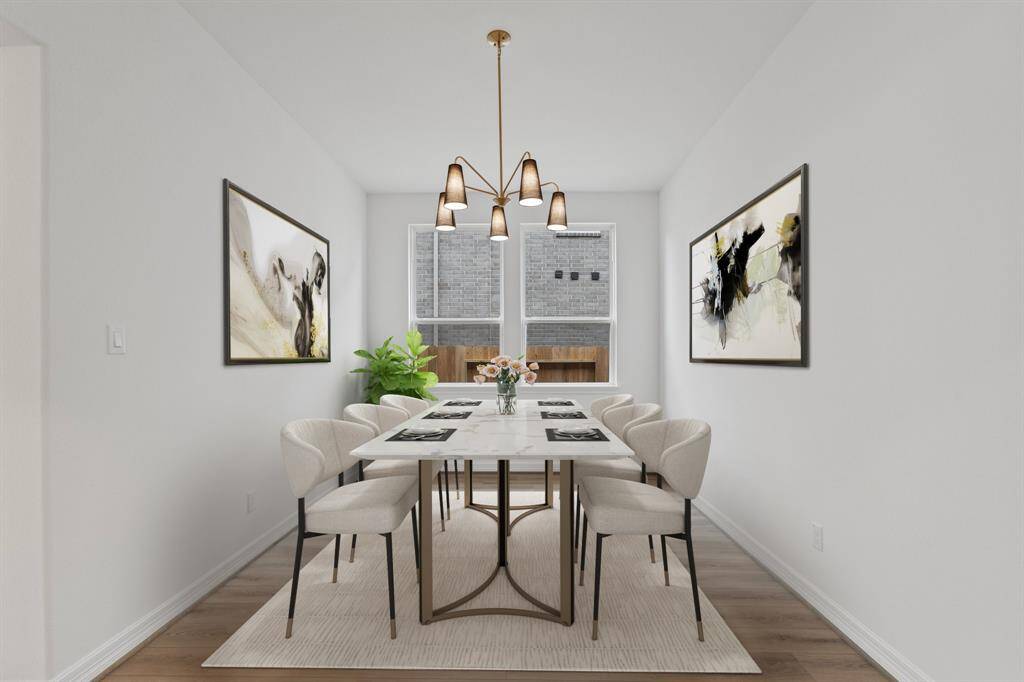 The dining area is a perfect blend of style and functionality, providing an inviting space for memorable meals and gatherings. Photo is virtually staged