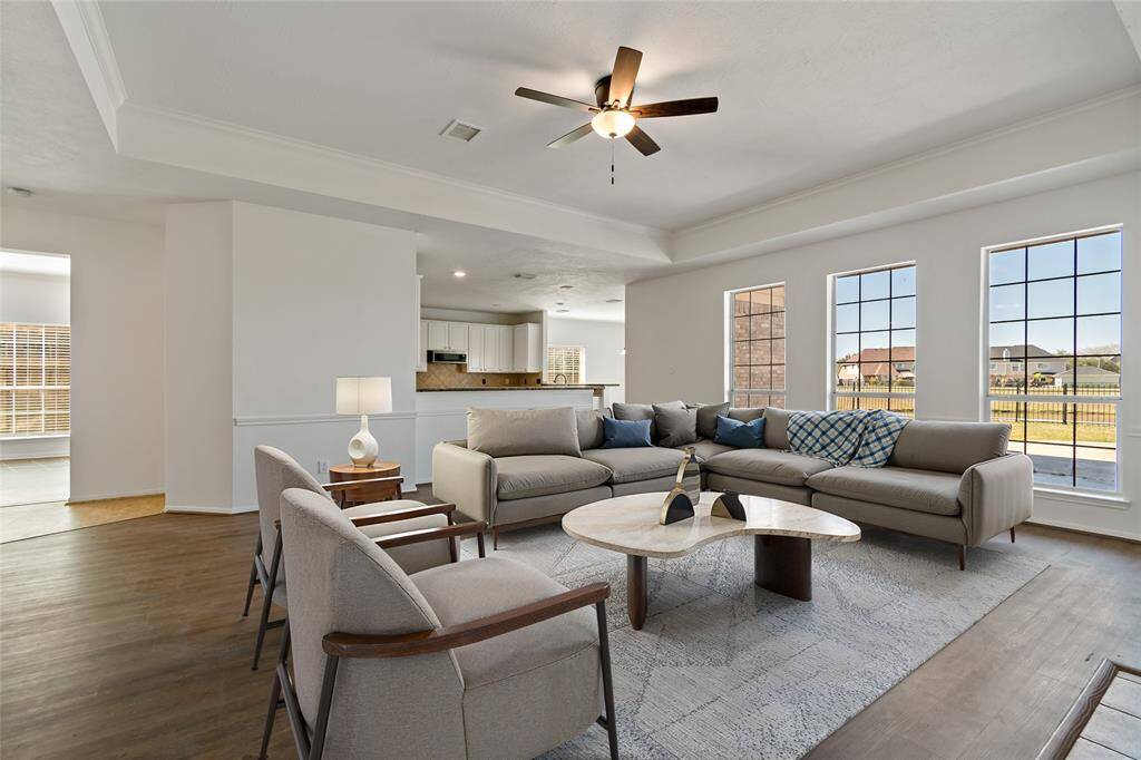 Enjoy serene water views from the spacious family room!