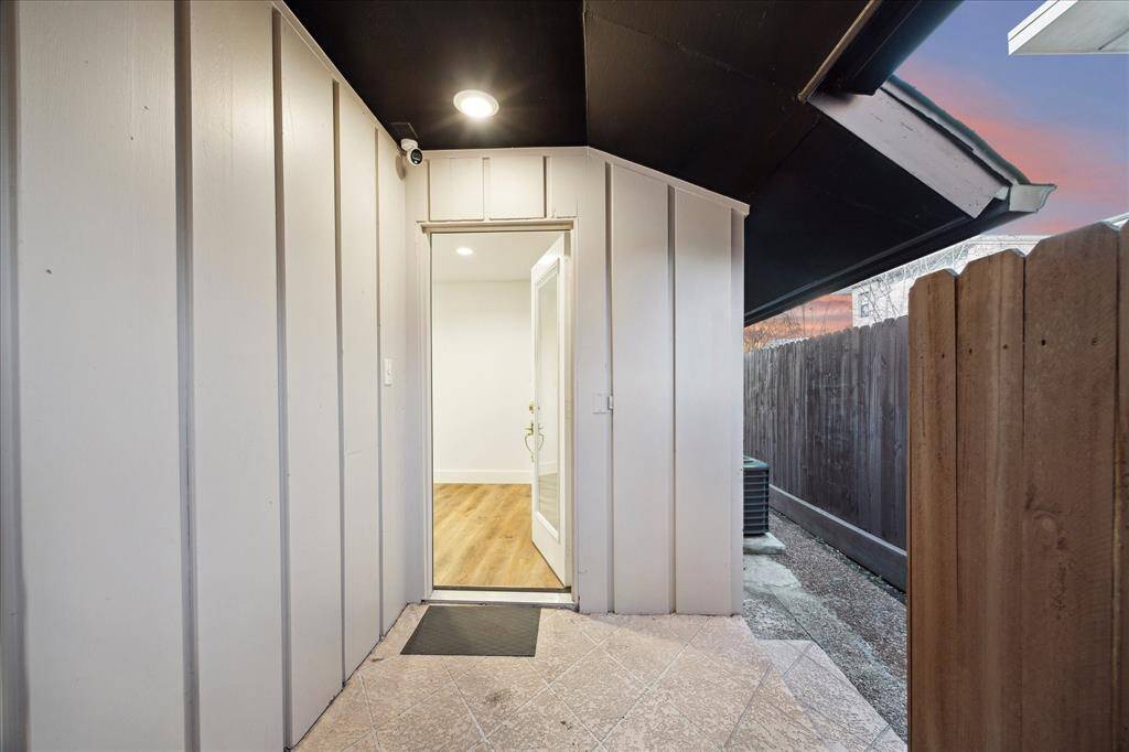 A covered patio off of the guest quarters provides a quiet space for visitors to enjoy morning coffee and a little privacy.