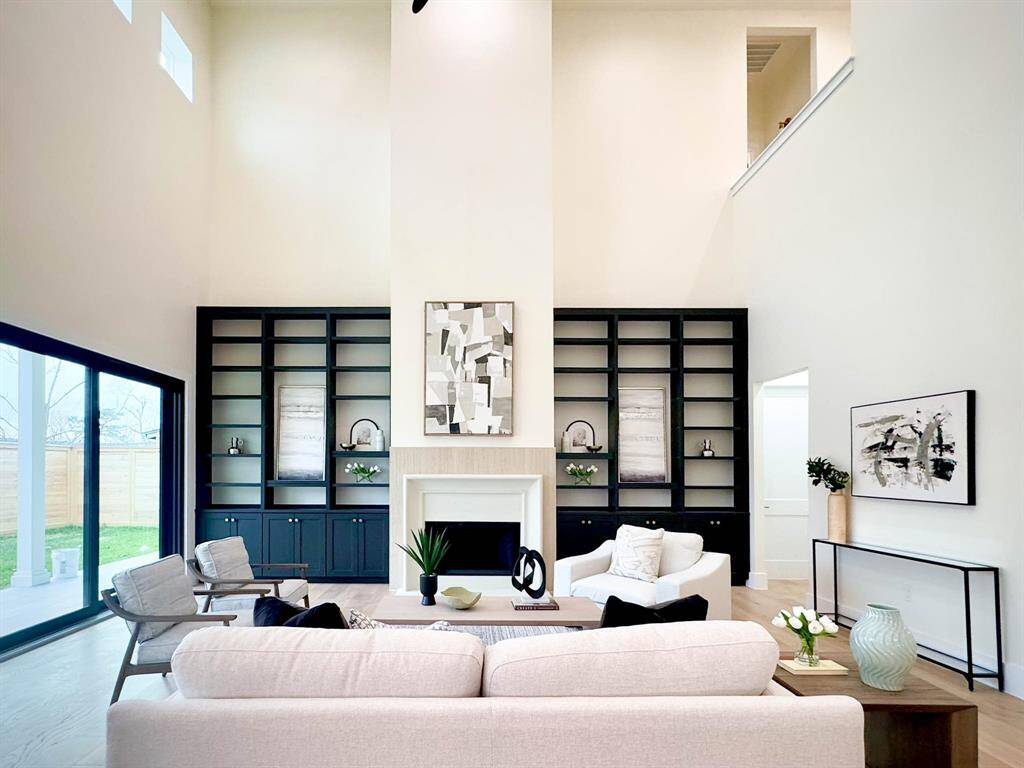 Living area with built in cabinet