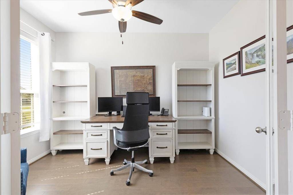 Downstairs study located at the front of the home for for privacy. Features double doors.