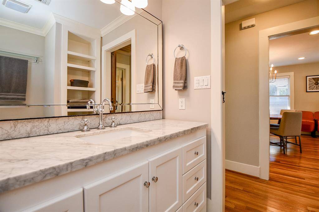 The bathroom is nicely appointed and can be easily accessed.