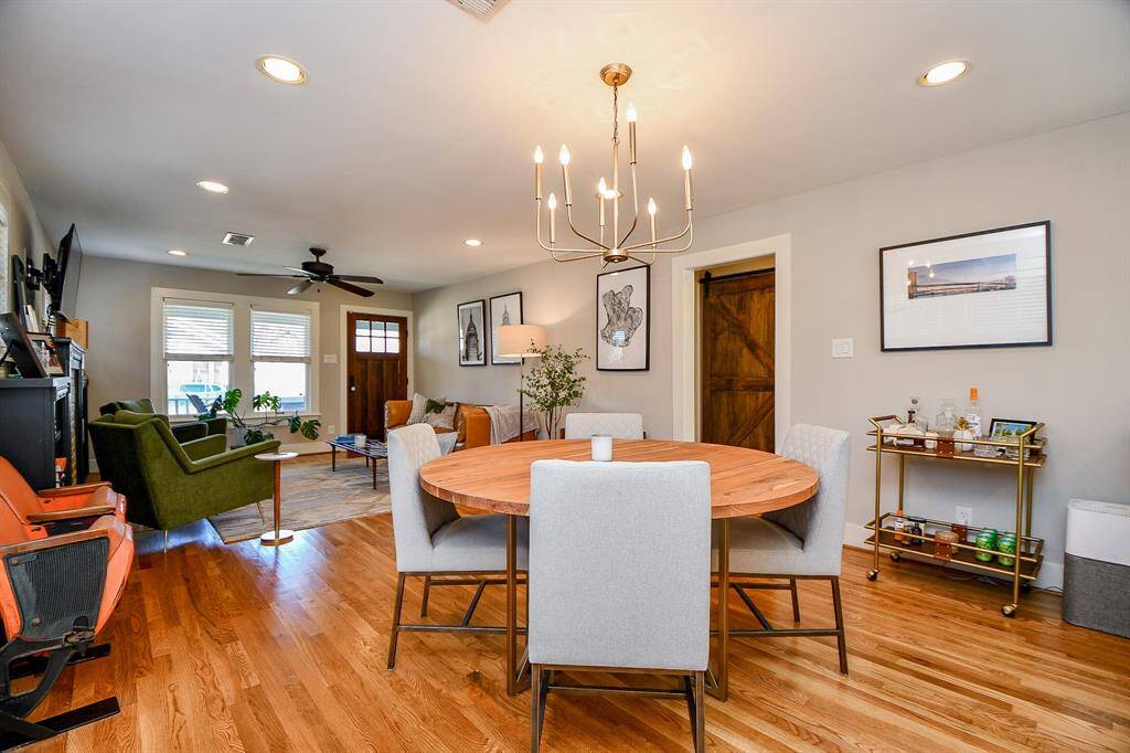 The spacious dining area is open to the living room and kitchen.