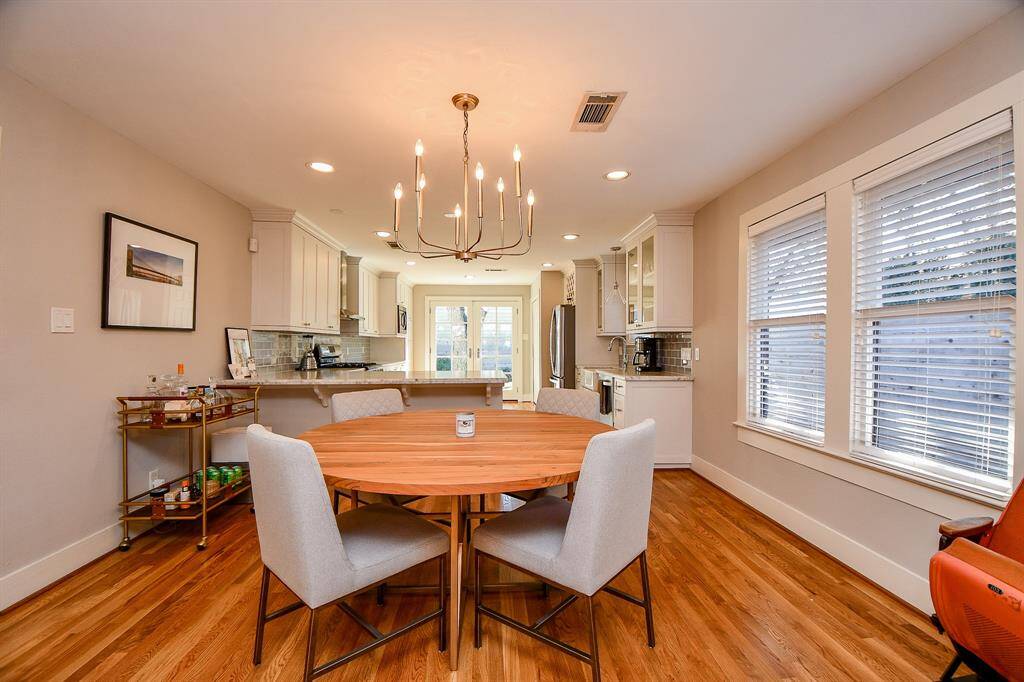 A view from the dining area to the kitchen.
