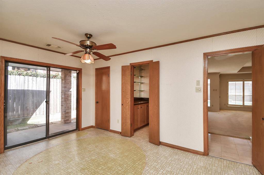 Breakfast has walk out covered patio access for morning coffee or convenient grill station adjacent to kitchen.