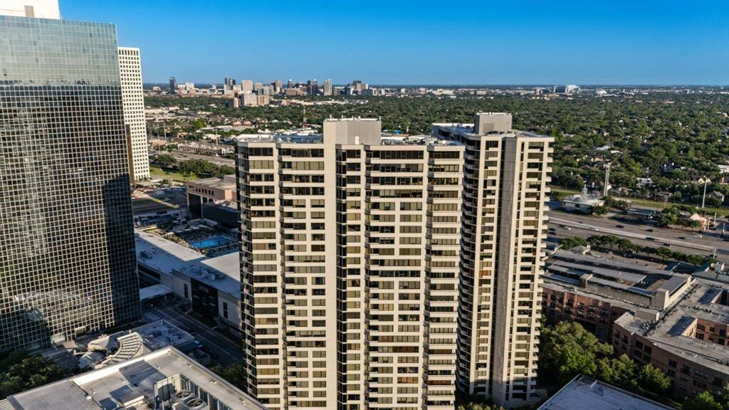 View of The Greenway looking East with views of the Texas Medical Center.