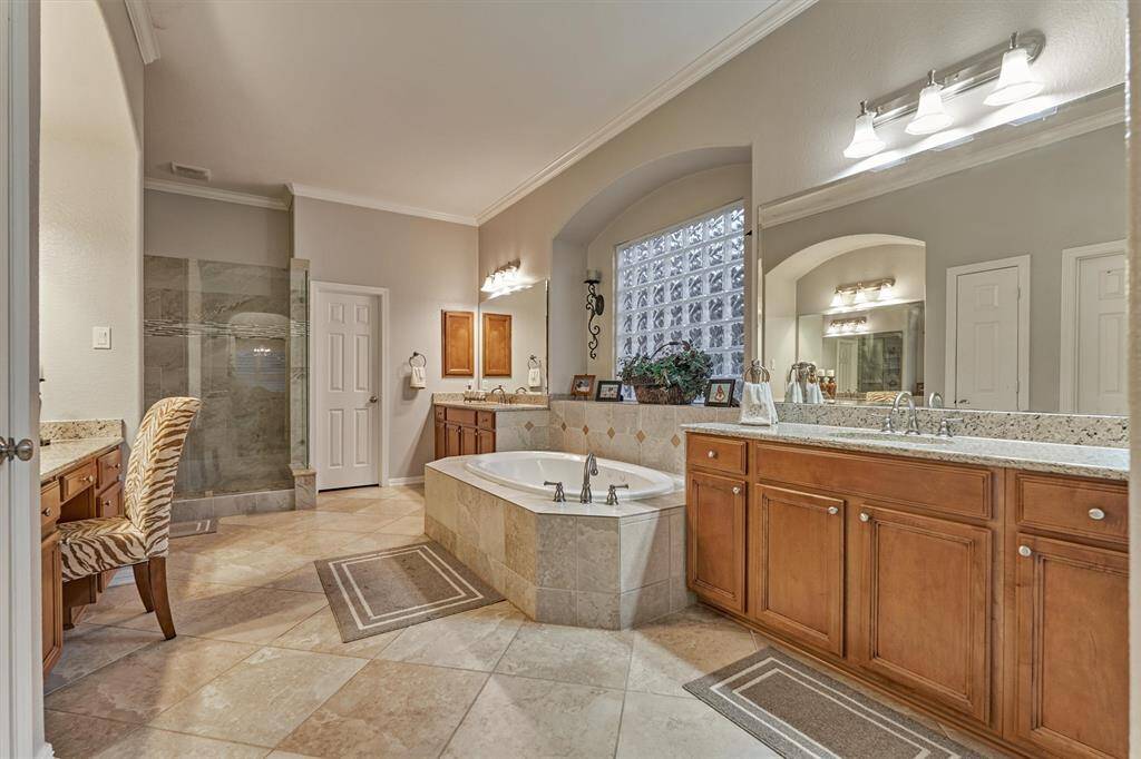 Primary batch will plenty of space.  Separate his and hers counters/sinks in a addition to a seated vanity space.