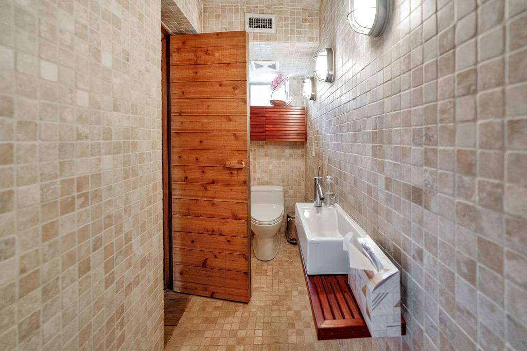 Full downstairs bathroom in the bathroom tower.