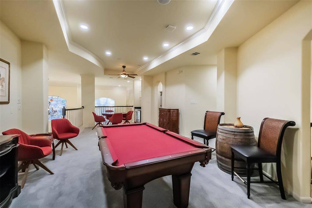 The gameroom is very spacious with room for a full size pool table and another card table area.