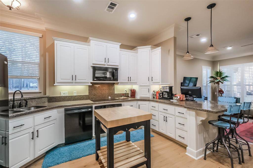 The guest suite kitchen is equipped with granite counters, a full size dishwasher, microwave, oven and electric cooktop and even a large breakfast bar.
