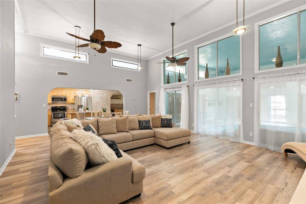 Pool views from the living room.