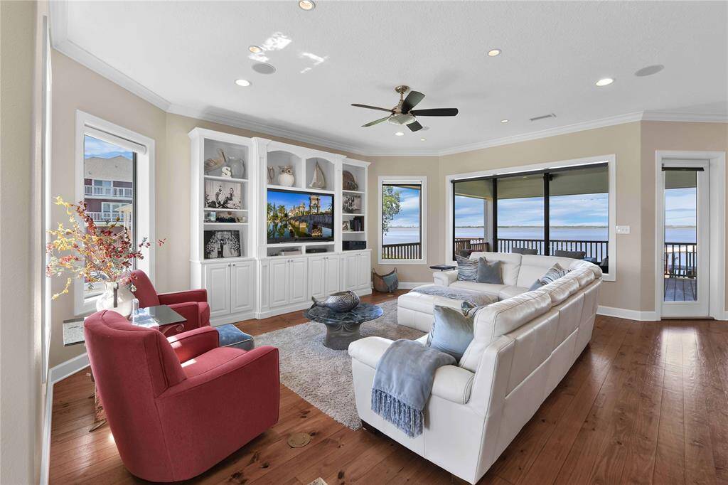 Living room with built ins.