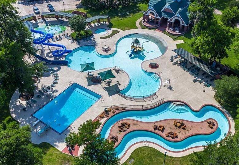 One of the many Pools. This is the newest resort area with lazy river, splash pad, & lap pool for relaxting & a staycation over Summer vacation.