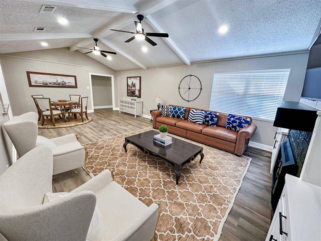 Virtually staged family room.
