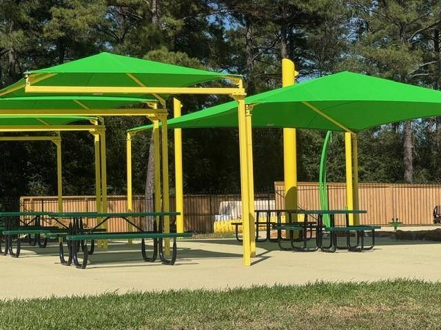 covered seating at the area pool