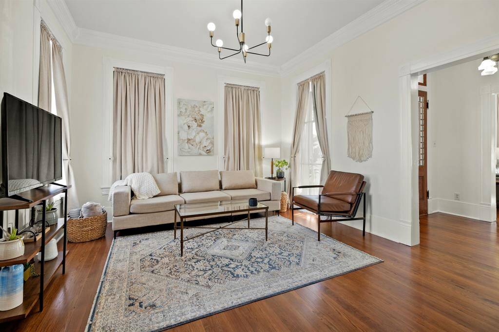 Salon/Living Room.  Gorgeous original hardwoods have been refinished.