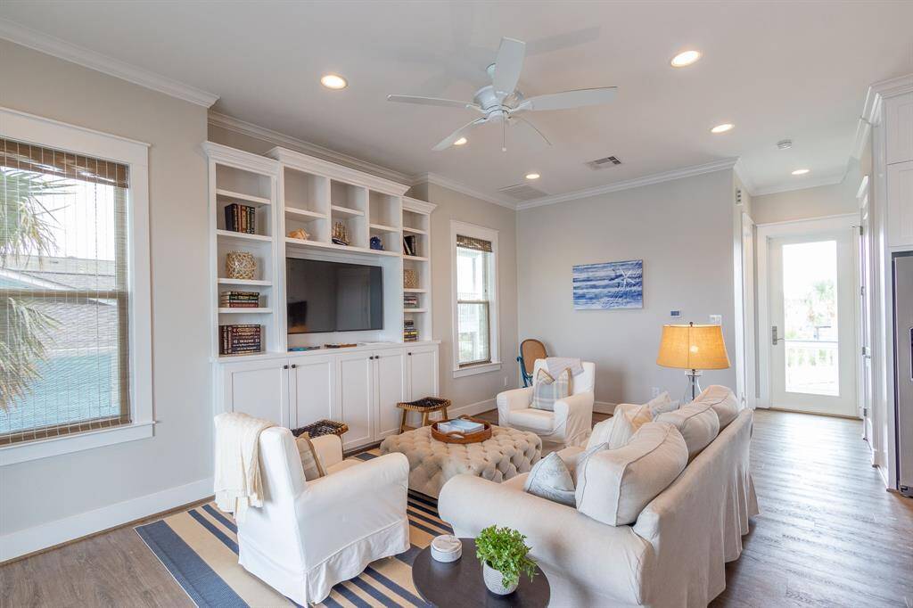 Cozy living room has the modern convivences of home.