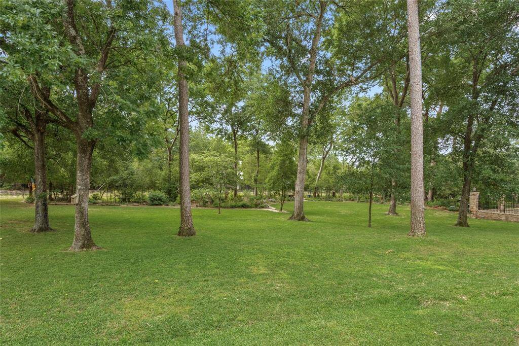 Explore a tranquil, expansive backyard with lush greenery and mature trees, perfect for relaxation and privacy.
