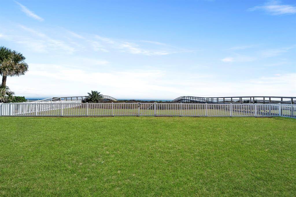 The backyard has plenty of green space.