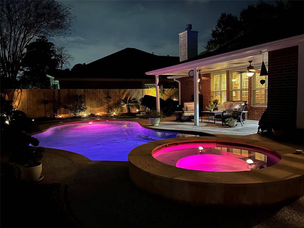 Pool lights fade through a rainbow scale of color.