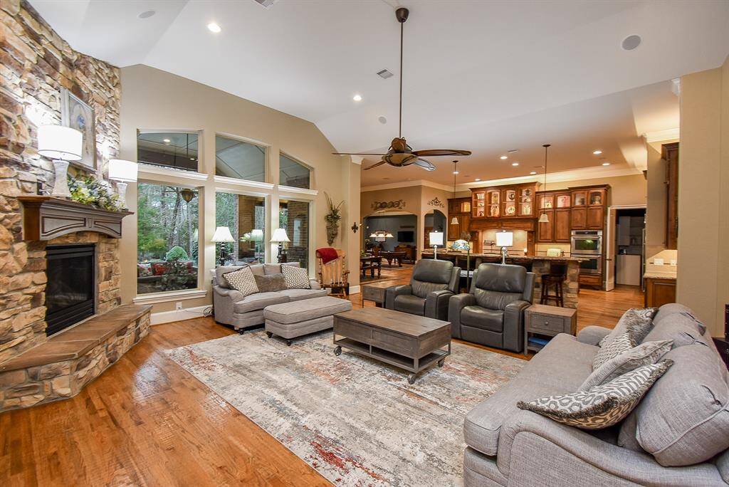The expansive Family room, with an abundance of natural light, is open to the kitchen.