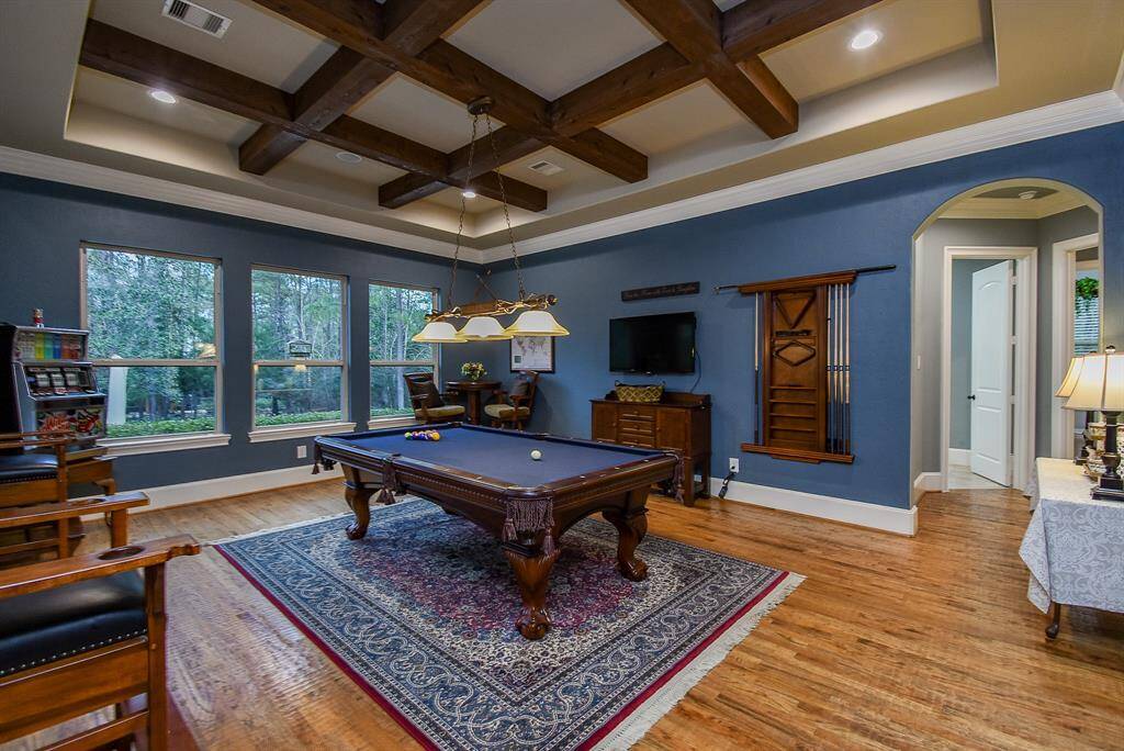 The game room is large enough for a full sized pool table.