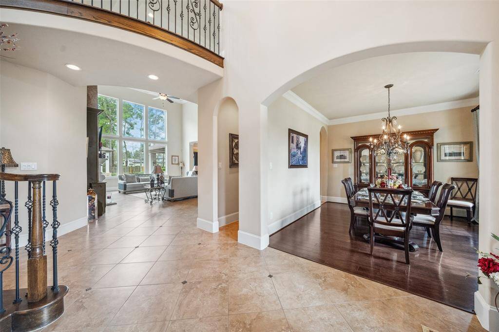 A side view from the office looking into dining room.