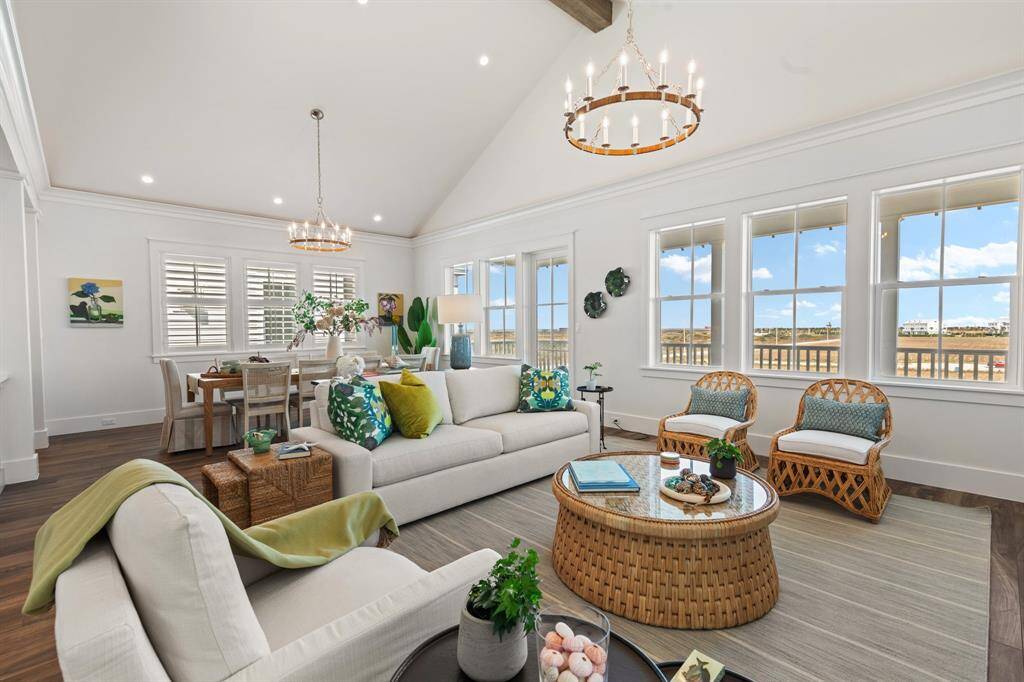 Great Room offers 18ft tall cathedral ceiling with white oak beam